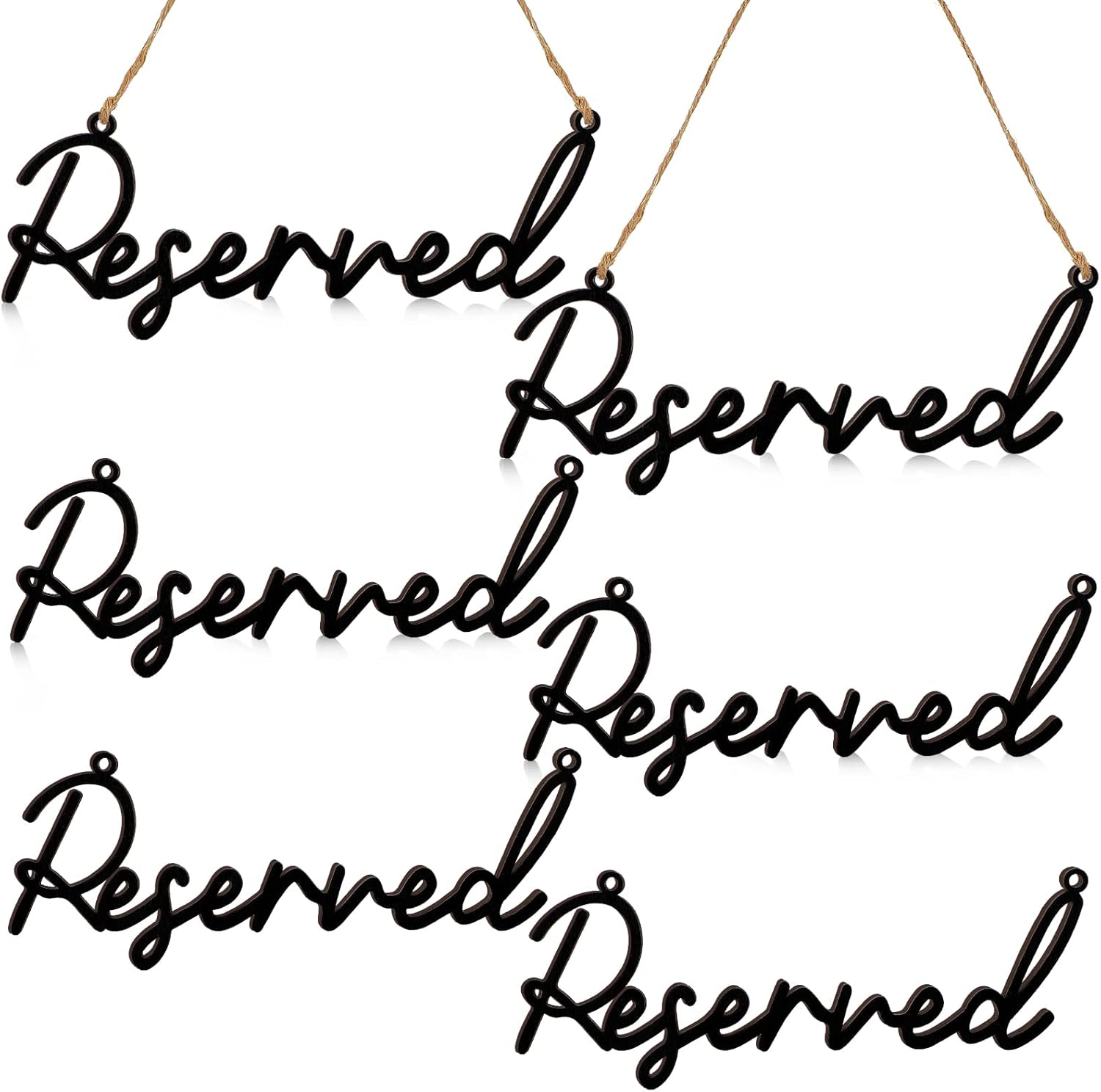 12 Pcs Reserved Seating Signs for Wedding Chairs Hanging Wooden Rustic Reserved Row Signs with Rope Wooden Tag for Wedding Church Pews Restaurant(Black)