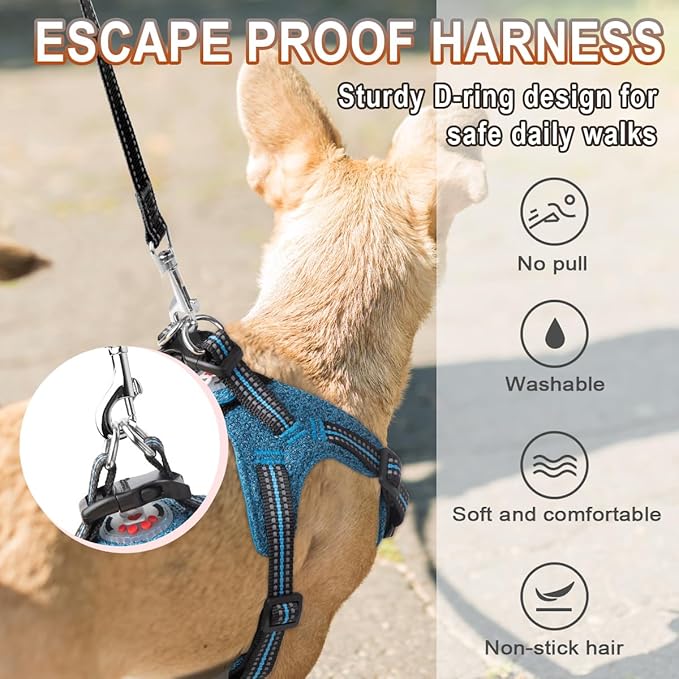 BARKBAY Dog Harness, Reflective Adjustable Step-in Vest Harness, Blue/Black, XXS-PawvioPets