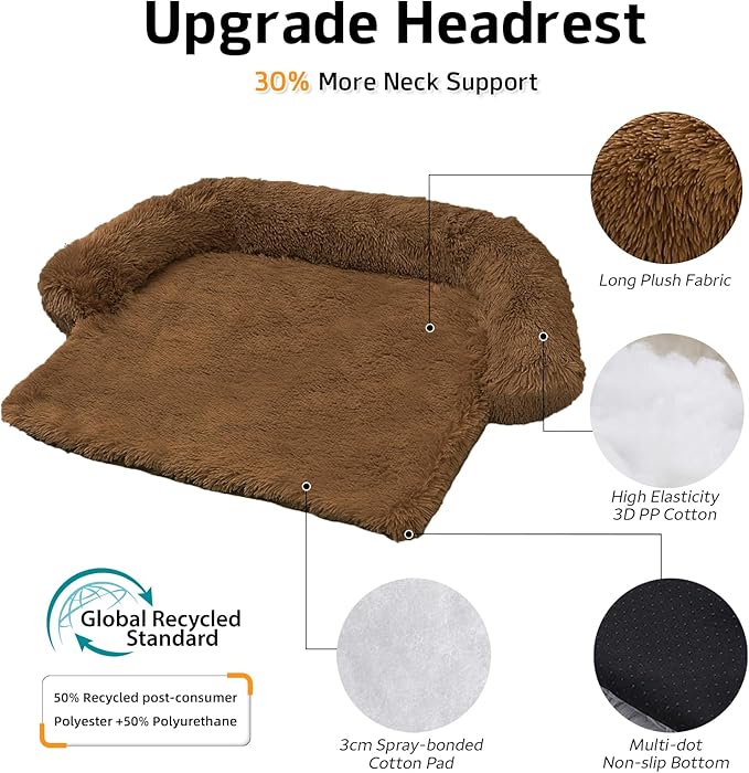 GGIB Calming Dog Bed Fluffy Plush Dog Mat for Furniture Protector with Removable Washable Cover for Large Medium Small Dogs and Cats (Large, Brown)-PawvioPets