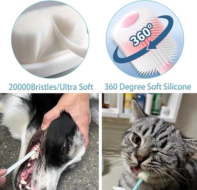 Dog Toothbrush, Finger Toothbrushes, 360 Degree Toothbrush, Triple Head Dog Toothbrushes, Double Head Toothbrush,Cleaning Brushes for Dog Cat Oral Dental Health (Blue, L)-PawvioPets