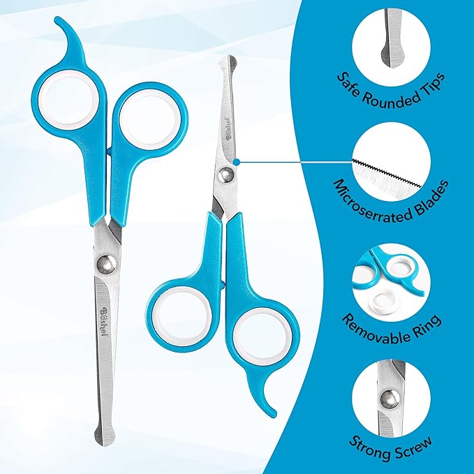 BOSHEL Dog Grooming Scissors for Dogs at Home (2 Pc) - Razor Sharp Stainless Steel Dog Scissors for Grooming - Professional Pet Scissor Set for Dogs & Cats - Best Pet Shears with Rounded Safety Tips-PawvioPets