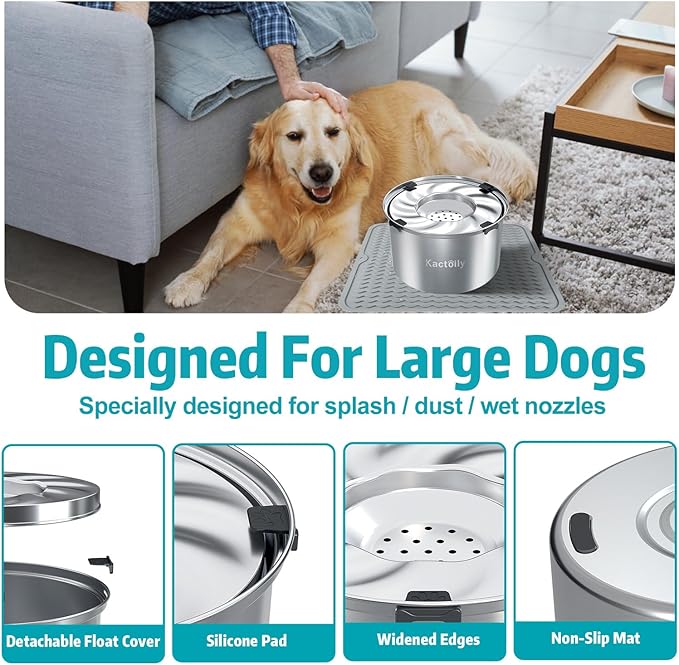 1.5 Gal Dog Water Bowl No Spill, 5.6L Stainless Steel Bowls and Non-Slip Dog Bowl Mats for Food and Water, Silicone Pet Feeding Mats for Floors Waterproof-PawvioPets