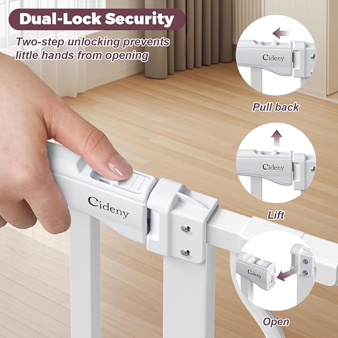 29"-51" Baby Gate for Stairs, Auto Close Stroller Friendly Dog Gate Indoor for Doorways, Pressure Mounted Baby Gate, Easy Walk Through Gate for Children & Pets, White-PawvioPets