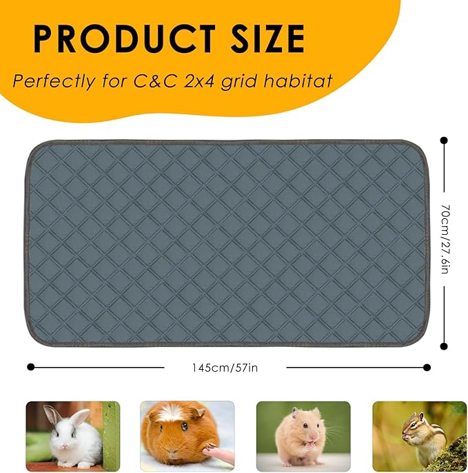 2 Pack Washable Guinea Pig Cage Liners for C&C 2x4 Habitat Guinea Pig Bedding Super Absorbent | Waterproof | Non Slip| Reusable Guinea Pig Pee Pads for Small Animals Cages - 57.1" x 27.6"-PawvioPets