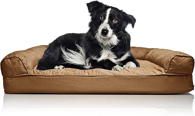 Furhaven Orthopedic Dog Bed for Large/Medium Dogs w/ Removable Bolsters & Washable Cover, For Dogs Up to 55 lbs - Quilted Sofa - Toasted Brown, Large-PawvioPets