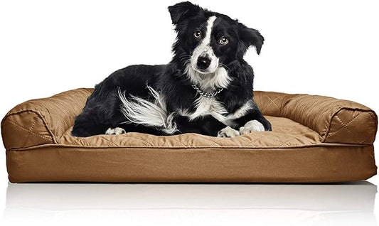 Furhaven Orthopedic Dog Bed for Large/Medium Dogs w/ Removable Bolsters & Washable Cover, For Dogs Up to 55 lbs - Quilted Sofa - Toasted Brown, Large-PawvioPets