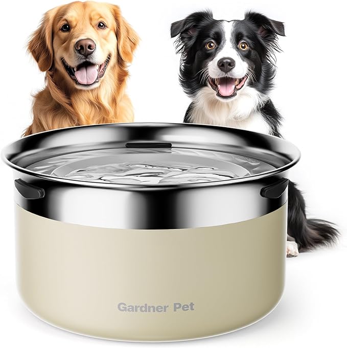 Gardner Pet Dog Bowls 1 Gallon (3.85L) Stainless Steel No Spill Water Bowl, Slow Water Feeder Metal Dog Bowls, Spill Proof Water Dispenser for Large Dogs, Promotes Healthy Hydration(White)-PawvioPets