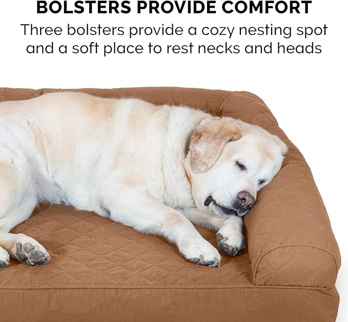 Furhaven Orthopedic Dog Bed for Large Dogs w/ Removable Bolsters & Washable Cover, For Dogs Up to 125 lbs - Quilted Sofa - Toasted Brown, Jumbo Plus/XXL-PawvioPets