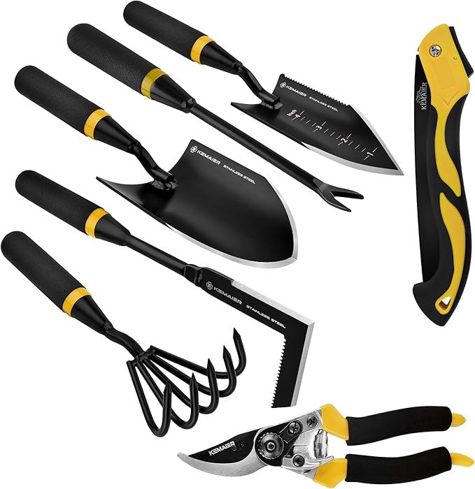 7 - Piece Gardening Tools Set, Stainless Steel Gardening Tools, Heavy - duty Hand Gardening Tools with a Toolbox, Suitable for Gardening Planting and Weeding, Gardening Gifts for Women and Men-PawvioPets
