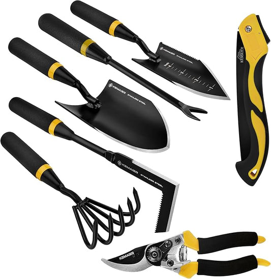 7 - Piece Gardening Tools Set, Stainless Steel Gardening Tools, Heavy - duty Hand Gardening Tools with a Toolbox, Suitable for Gardening Planting and Weeding, Gardening Gifts for Women and Men-PawvioPets