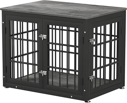 32 Inch Heavy Duty Dog Crate Furniture for Medium and Small Dogs, Decorative Pet House End Table, Wooden Cage Kennel Furniture Indoor, Gray-PawvioPets