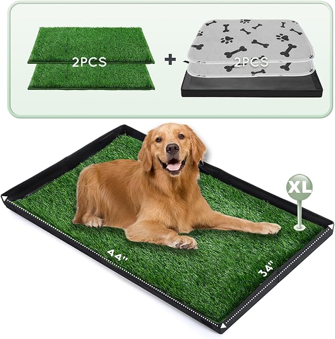Dog Grass Pad with Foldable Dog Litter Box,Extra Large Liner Base for Balcony，Ultra-Absorbent Artificial Grass Pads for Dogs Pee Pad Holder, Potty Training, 2 PCS Reusable Pee Pad-PawvioPets