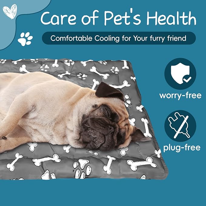 Cooling Pad for Large Dog,Instant Pet Cool Mat,Comfortable Cool Pet Mat for Cat.Portable Dog Bed for Summer. Suitable for Outdoor Summer Crate Pad.Long Time Cooling.Bone(Size-L 19.7 * 23.6in)-PawvioPets
