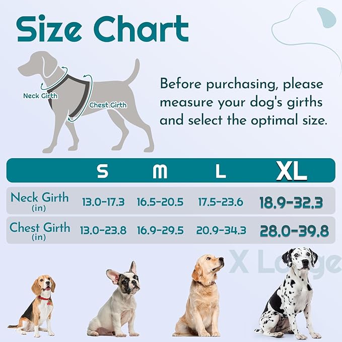 Eagloo Dog Harness for Large Dogs, Easy Wearing with 3 Buckles, Adjustable No Pull Pet Harness with 2 Rings for Walking, No Chock Reflective Soft Padded Vest with Control Handle, Red & Teal, XL-PawvioPets
