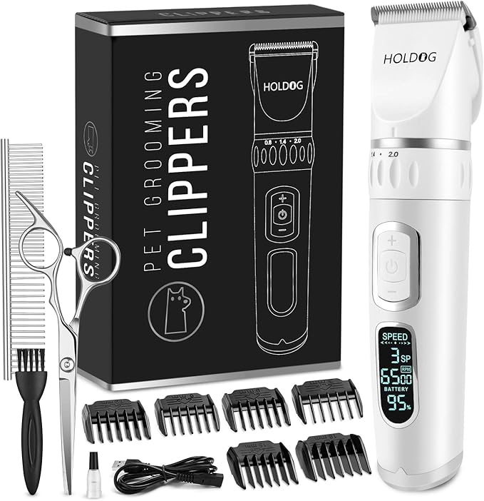 Dog Clippers Professional Heavy Duty Dog Grooming Clipper 3-Speed Low Noise High Power Rechargeable Cordless Pet Grooming Tools for Small & Large Dogs Cats Pets with Thick & Heavy Coats-PawvioPets