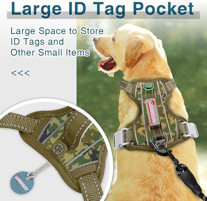 BARKBAY Dog Harness No Pull with ID Tag Pocket - Heavy Duty, Reflective, Easy Control for Large Dogs(Camo,L)-PawvioPets