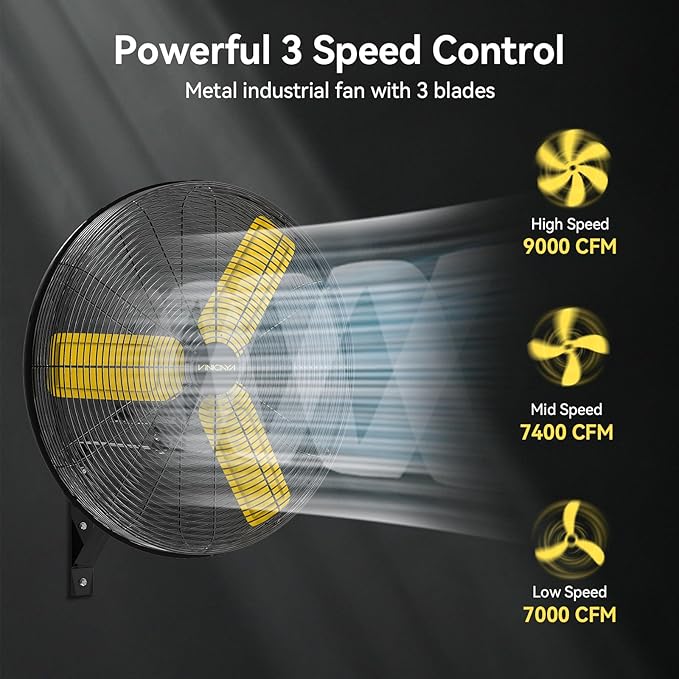 24 Inch Industrial Wall Fan Oscillating, 7800 CFM Commercial Metal Wall Mount Fans with Poweful Motor, 3 Speed, Heavy Duty Indoor for Warehouse, Workshops, and Garage, UL Listed-PawvioPets