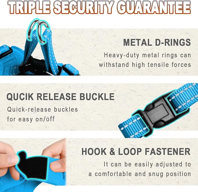 Dog Harness Step in Dog Vest Harness, Reflective Adjustable Puppy No Pull Harness Breathable Soft for Small and Medium Dogs Cats, Blue, S-PawvioPets