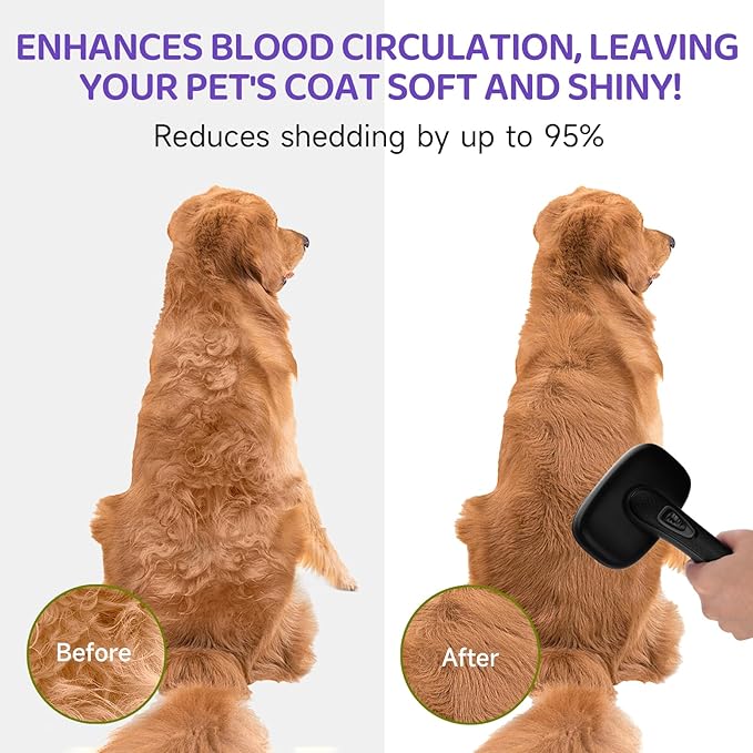 Dog Brush Kit – 3 PCS Grooming Set with Self-Cleaning Brush, Undercoat Rake & Pet Bath Brush. Great for Shedding, Tangles & Dirt Removal – Ideal for Long & Short Haired Dogs & Cats, Black-PawvioPets