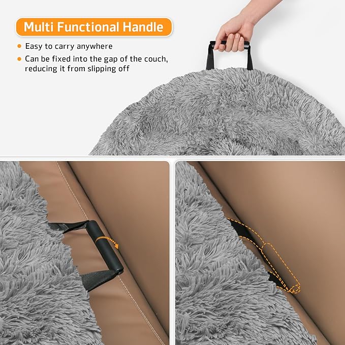 GGIB Calming Dog Bed Fluffy Plush Dog Mat for Furniture Protector with Removable Washable Cover for Large Medium Small Dogs and Cats (Small,Grey)-PawvioPets