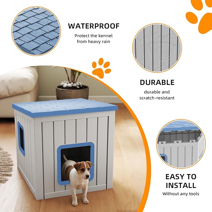 Dog House Small Dog Houses Outdoor with Sloped Roof Waterproof Ventilated Design Easy to Clean Elevated Floor Easy Assembly for Middle Sized Dogs-PawvioPets