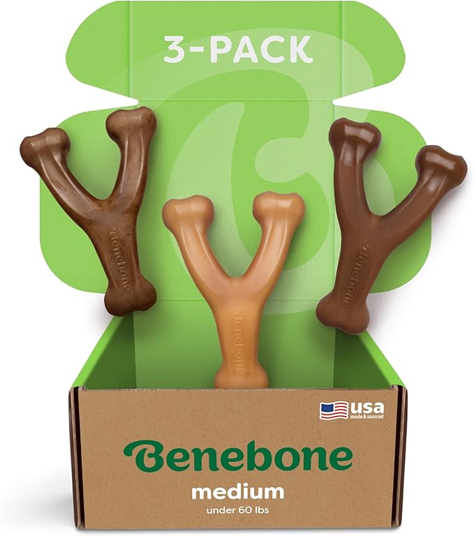 Benebone Medium 3-Pack, Wishbone Durable Dog Chew Toy for Aggressive Chewers, Real Bacon, Chicken, Peanut Butter, Made in USA, Variety Pack-PawvioPets