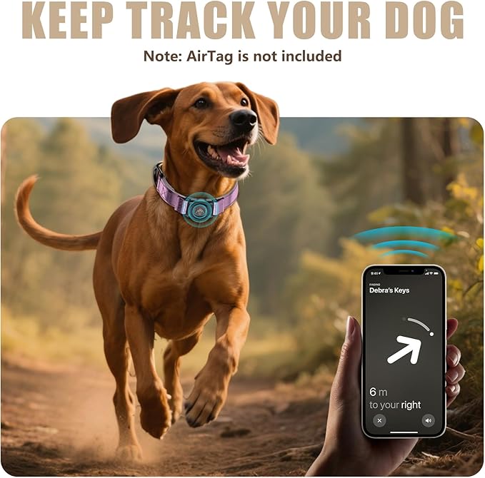 AirTag Dog Collar - Leather Dog Collar with Airtag Holder | IP68 Waterproof AirTag Holder with Metal Buckle, Comfortable GPS Dog Collars Tracker for Medium Large Dogs (Rose Gold, L)-PawvioPets