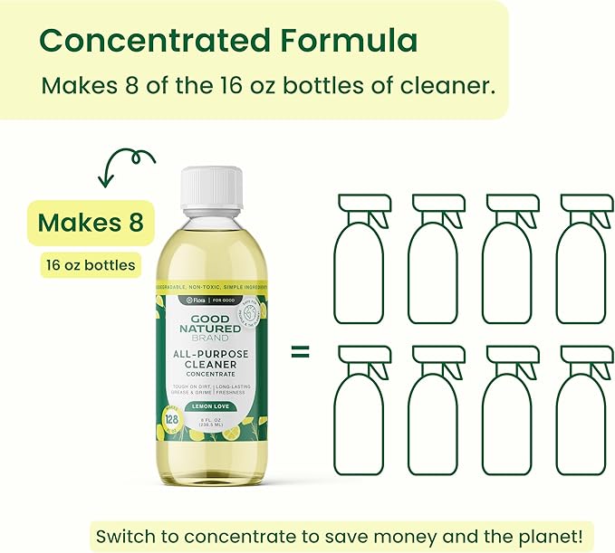 Good Natured Brand All-Purpose Cleaner Concentrate | Multi-Surface Cleaner | Natural Lemon Essential Oil | Multipurpose Cleaner Concentrate All Surfaces | Lemon Love | 8oz makes 128oz-PawvioPets