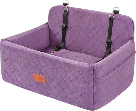 Dog Car Seat for Medium/Large Dogs, Pet Booster Seat for Under 55 lbs or 2 Small Dogs, Detachable & Washable Dog Car Bed for Backseat with 2 Safety Leashes (Purple)-PawvioPets