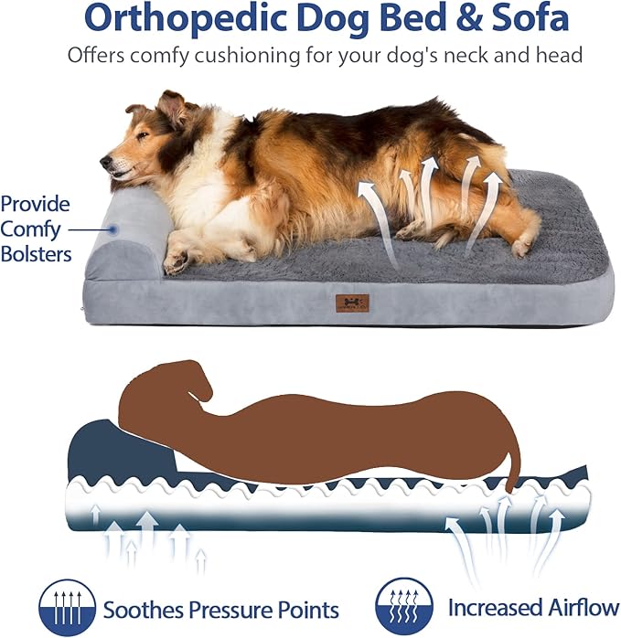Bark Alley Jumbo Memory Foam Orthopedic Bed - Waterproof Washable Cover, Perfect for Medium, Large, and Extra Large Dogs, Sofa and Couch-PawvioPets