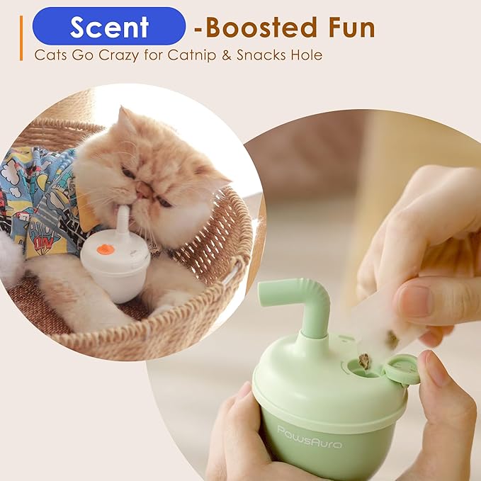 Automatic Laser Cat Interactive Toy - Self-Balancing 360° Auto-Spin Laser Pointer with Catnip Hole, Triple-Sensory – Kitten Sight, Smell & Touch, Boredom Relief Toys for Indoor Adult Cats-PawvioPets