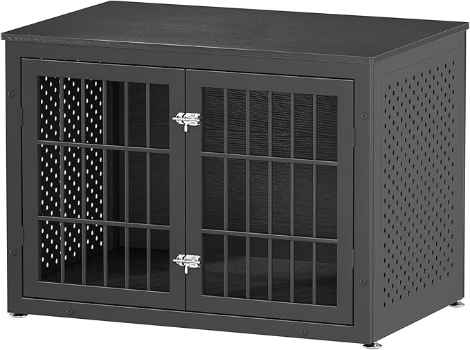 38" Heavy Duty Dog Crate Furniture for Large and Medium Dogs,Wooden Metal Kennel for High Anxiety Dogs, Chew Proof Pet Cage Indoor, Decorative Dog Kennel End Table-PawvioPets