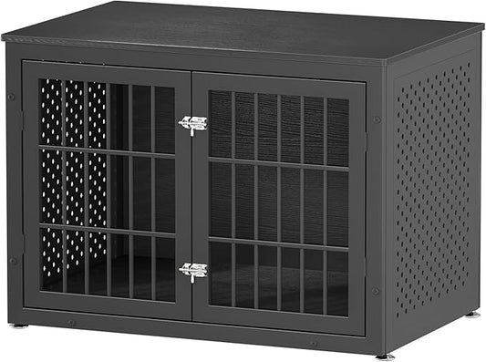 38" Heavy Duty Dog Crate Furniture for Large and Medium Dogs,Wooden Metal Kennel for High Anxiety Dogs, Chew Proof Pet Cage Indoor, Decorative Dog Kennel End Table-PawvioPets
