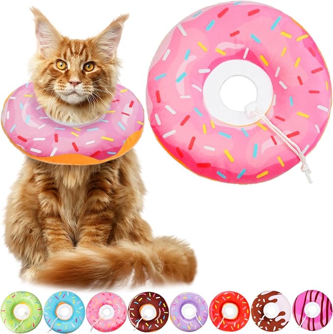 Cat Cone Collar Soft, Cat Recovery Collar for Wound Healing Cute Donut Adjustable Kitten Cones to Stop Licking Comfortable Lightweight Neck Elizabethan Collars for Kittens After Surgery-PawvioPets