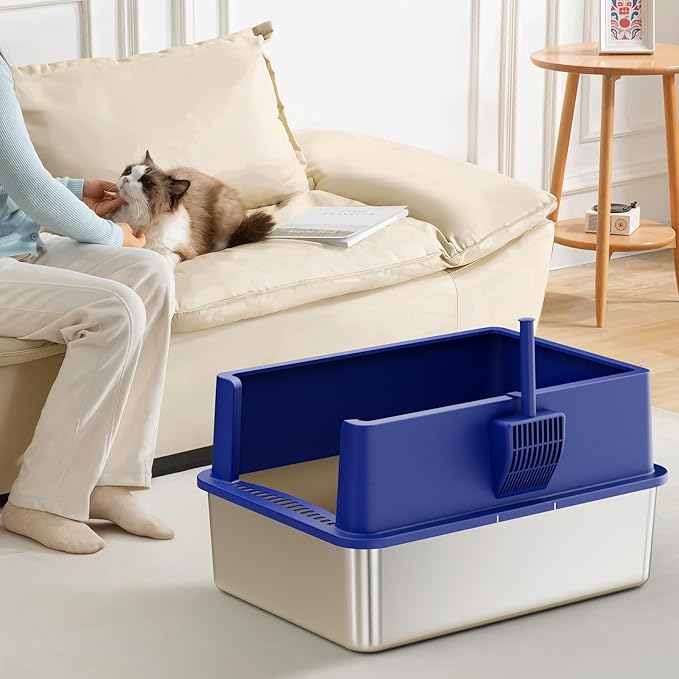 28" Extra Large Stainless Steel Cat Litter Boxes with Lid Metal Cat Litterbox Pan for Big Cats and Multiple Cats, Anti-Leakage, Easy Cleaning, Include Scoop-PawvioPets