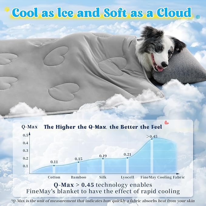 Cooling Blanket for Dogs, Lightweight & Durable Dog Cooling Mat, Q-MAX>0.45 Soft Breathable Pets Comforter for Couch, Bed & Car Essential - Light Grey 30x40 Inches-PawvioPets