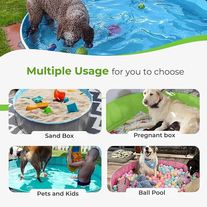 Furrybaby Dog Pool, Foldable Dog Pools for Large Dogs Portable Kiddie Pool Pet Doggie Wading Swimming (Green 63'') Indoor and Outdoor-PawvioPets