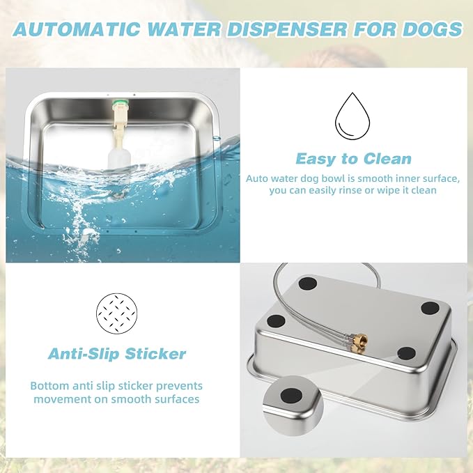 3 Gallon Automatic Dog Water Dispenser, Large Dog Water Bowl Dispenser for Outdoor, Stainless Steel Pet Bowl for Waterer Auto Fill Pet Waterer for Livestock Dogs Cats Chicken Fit 3/4'' GHT Faucet-PawvioPets