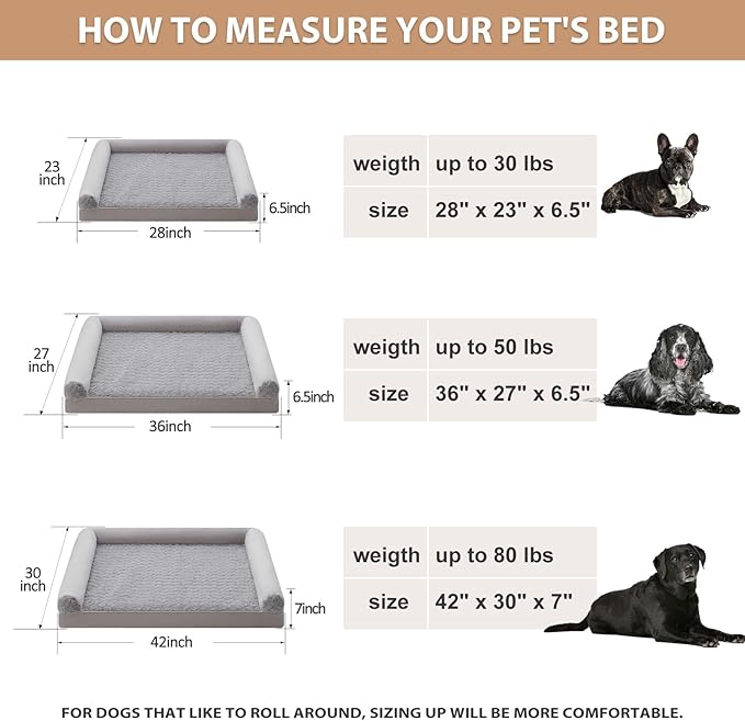 BFPETHOME Dog Beds for Large Dogs, Orthopedic Dog Bed for Medium Large Dogs,Big Waterproof Couch Pet Bed with Removable Washable Cover-PawvioPets