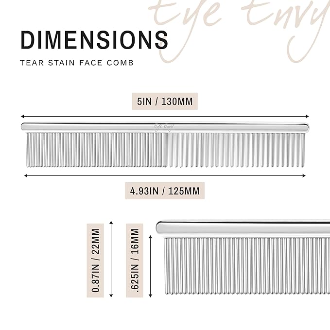 Eye Envy Tear Stain Remover Comb for Dogs and Cats. Fine/Coarse with 80 Rounded Pins. Gently Remove Crusty Eye Debris, Gunk and Boogers. Face and Feet Comb. Remove Tangles-PawvioPets