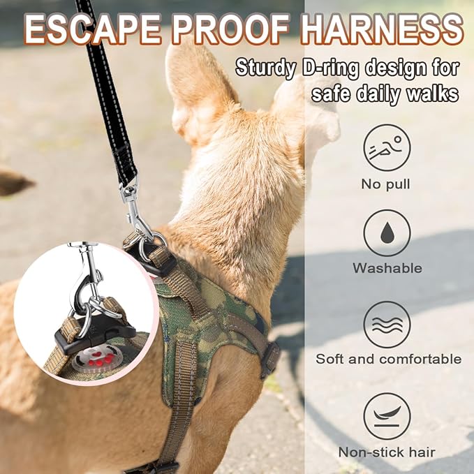 Dog Harness Step in Dog Vest Harness, Reflective Adjustable Puppy No Pull Harness Breathable Soft for Small and Medium Dogs Cats, Camo, XS-PawvioPets