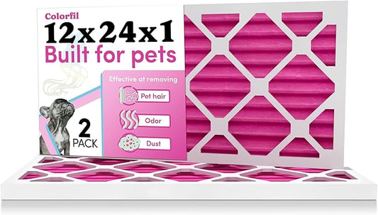 Colorfil 12x24x1 Air Filter (2-Pack) | Made in the USA | Color Changing | Remove Cat and Dog Odor | MERV 8 for Pet Hair Dander and Dust | 11.5"x23.5"x0.75" Exact Size-PawvioPets
