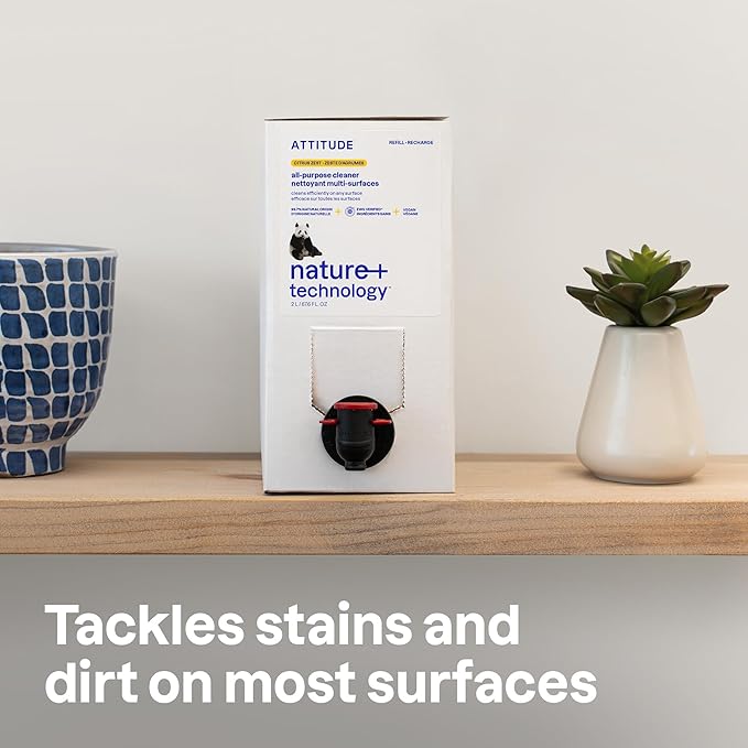 ATTITUDE All-Purpose Cleaner Refill, EWG Verified, Plant-Based & Vegan, Multi-Surface Cleaning Spray, Citrus Zest Scent, 67.6 Fl Oz-PawvioPets