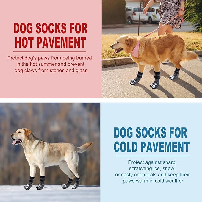 EXPAWLORER Anti Slip Dog Socks to Prevent Licking Paws, Dog Shoes for Hot Pavement, Dog Booties for Small Medium Large Senior Dogs, Traction Control Boots & Paw Protectors for Hardwood Floors-PawvioPets