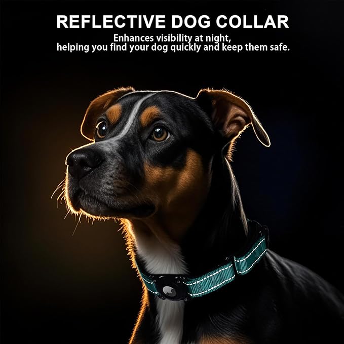 Airtag Dog Collar with Martingale Design, IP68 Waterproof Air Tag Collar Holder, Adjustable Reflective Soft Padded Nylon Dog Collar for Large Medium Small Dogs-PawvioPets