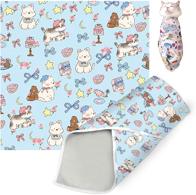 Cat Grooming Wrap, Cat Wrap Self-Adherent, Anti-Scratch Anti-Bite, Anti-Escape Grooming Bag for Cats Nail Clipping, Ear Cleaning, and Teeth Brushing (19.7 × 19.7" Dog)-PawvioPets