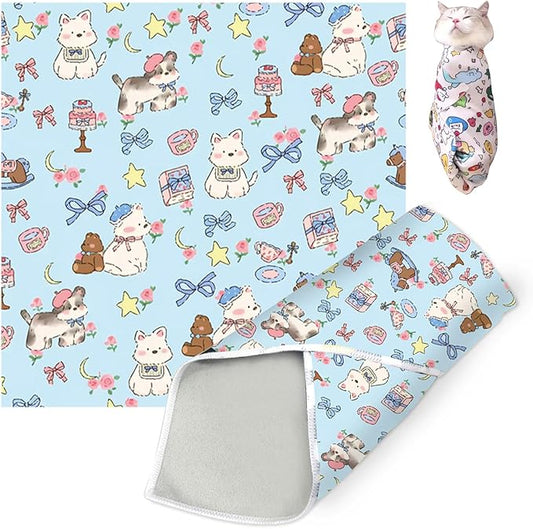 Cat Grooming Wrap, Cat Wrap Self-Adherent, Anti-Scratch Anti-Bite, Anti-Escape Grooming Bag for Cats Nail Clipping, Ear Cleaning, and Teeth Brushing (19.7 × 19.7" Dog)-PawvioPets