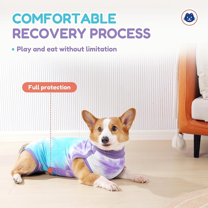Breathable Dog Recovery Suit for Male/Female, Retro Sky Dye Dog Onesie for Abdominal Wounds, Cone E-Collar Alternative After Surgery to Anti-Licking, Professional Surgery Suit for Dogs-PawvioPets