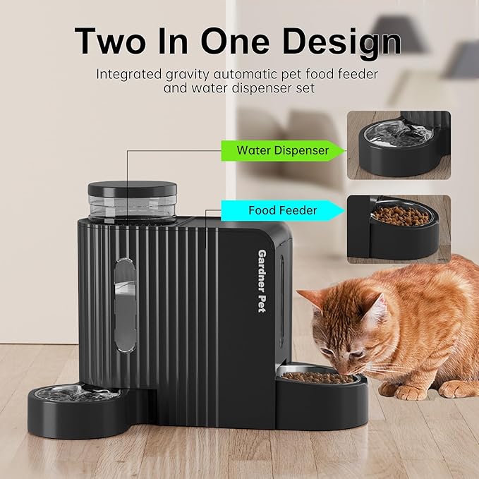Gardner Pet Automatic Gravity Cat Food Feeder and Water Dispenser Stainless Steel Two-in-One Set Large Capacity Dispenser for Pets Dogs, Puppies, Kittens-PawvioPets