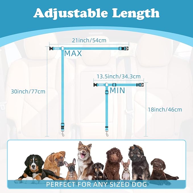 BWOGUE 2 Packs Dog Cat Safety Seat Belt Strap Car Headrest Restraint Adjustable Nylon Fabric Dog Restraints Vehicle Seatbelts Harness-PawvioPets